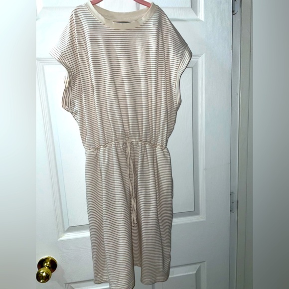 A New Day Medium Casual Dress Tan, Striped - Picture 1 of 5